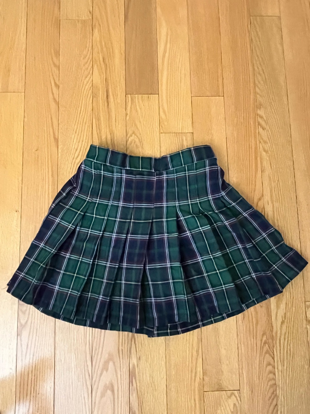 SHEIN Green and Navy Plaid Pleated Skater Skirt